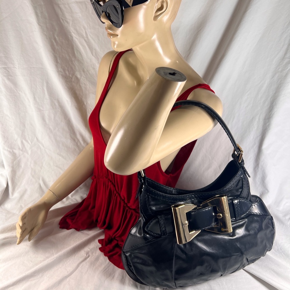 GUCCI 189885 Authentic Black Leather Queen Hobo Tote Shoulder Bag Made in Italy - Picture 17 of 17